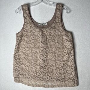 Chloe K Lace Front Tank Top Beige Tan Back Bow Retro Y2K Coquette